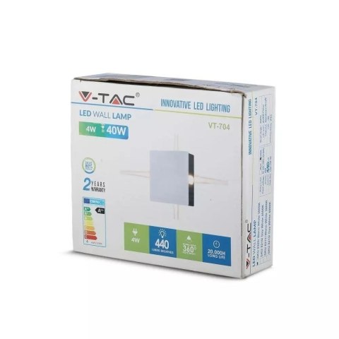 Oprawa Ścienna V-TAC 4W LED IP65 Biały Kwadrat VT-704 3000K 440lm
