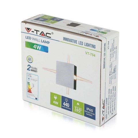 Oprawa Ścienna V-TAC 4W LED IP65 Czarny Kwadrat VT-704 3000K 440lm