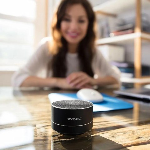 Przenośny Metalowy Głośnik Bluetooth Micro SD Mikrofon 400mAh Czarny V-TAC VT-6133