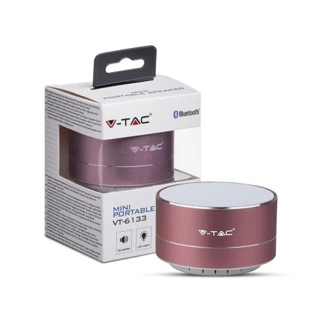 Przenośny Metalowy Głośnik Bluetooth Micro SD Mikrofon 400mAh Różowy V-TAC VT-6133