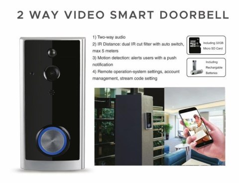 Dzwonek SMART Video Czarny 720P 75x40x143mm V-TAC VT-5412