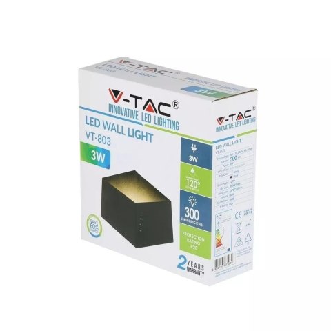 Kinkiet Ścienny V-TAC 3W Bridgelux Chip Czarny VT-803 3000K 300lm