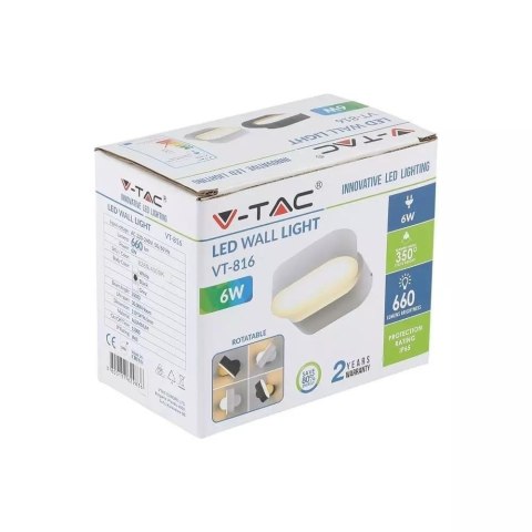 Kinkiet Ścienny V-TAC 6W LED Czarny IP65 Obrotowy 350st VT-816 4000K 660lm