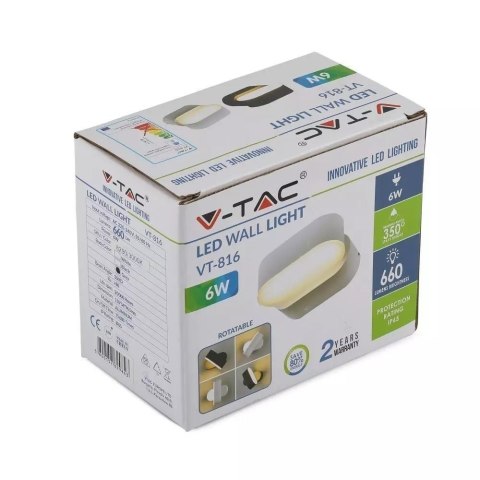 Kinkiet Ścienny V-TAC 6W LED Szary IP65 Obrotowy 350st VT-816 3000K 660lm
