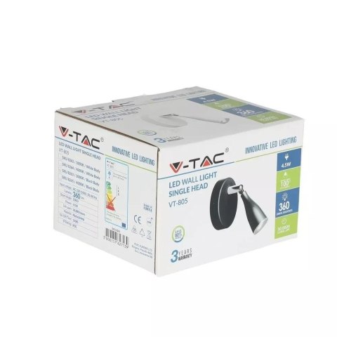 Kinkiet V-TAC 4.5W LED Czarny VT-805 4000K 360lm