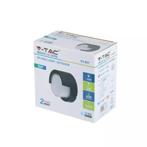 Oprawa Ścienna V-TAC 12W LED IP65 Czarny Okrągły VT-827 3000K 650lm