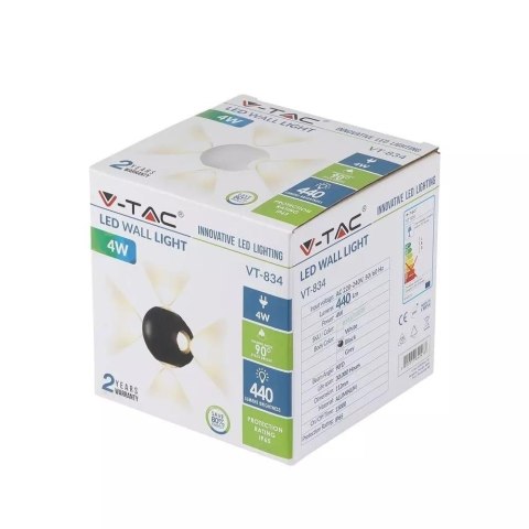 Kinkiet Ścienny V-TAC 4W LED Czarny Okrągły IP65 VT-834 4000K 440lm