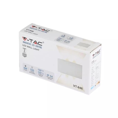 Oprawa Ścienna Góra Dół V-TAC 6W LED Biała IP54 VT-846 3000K 540lm