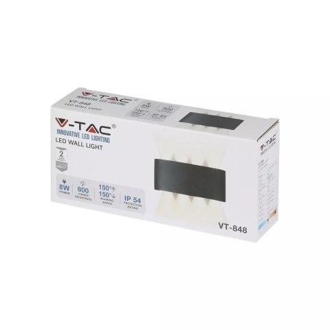 Oprawa Ścienna Góra Dół V-TAC 8W LED Czarna IP54 VT-848 3000K 800lm