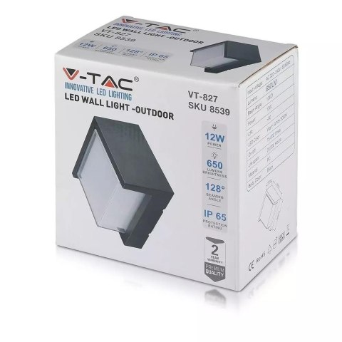 Oprawa Ścienna V-TAC 12W LED IP65 Czarny Kwadrat VT-827 4000K 650lm