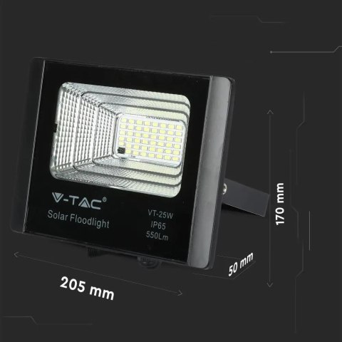 Naświetlacz Projektor LED Solarny V-TAC 12W Czarny IP65, Pilot, Timer VT-25W 6000K 550lm