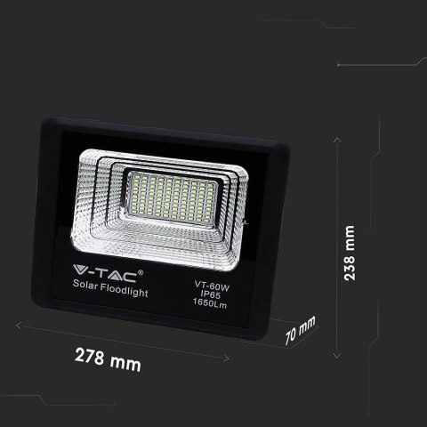 Naświetlacz Projektor LED Solarny V-TAC 20W Czarny IP65, Pilot, Timer VT-60W 4000K 1650lm