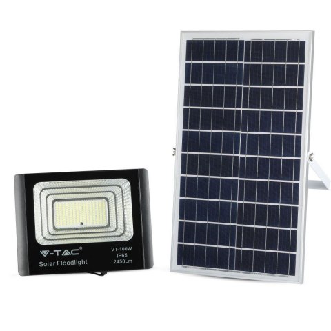 Naświetlacz Projektor LED Solarny V-TAC 35W Czarny IP65, Pilot, Timer VT-100W 4000K 2450lm