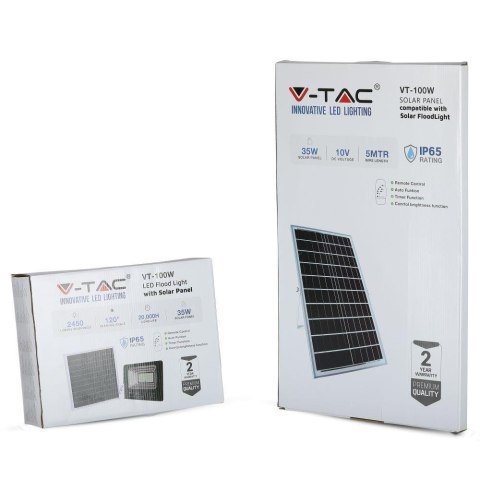 Projektor LED Solarny V-TAC 35W Czarny IP65, Pilot, Timer VT-100W 6000K 2450lm