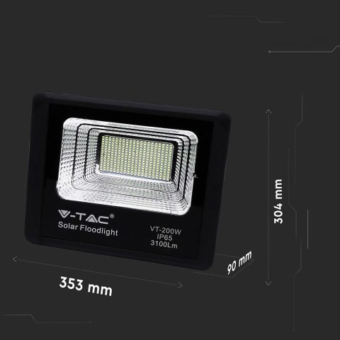 Projektor LED Solarny V-TAC 40W Czarny IP65, Pilot, Timer VT-200W 6000K 3100lm