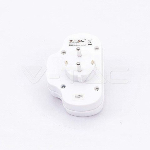 Rozgałęźnik z włącznikiem 2 wtyczki płaskie 2.5A i 1 gniazdo 16A White V-TAC VT-1063