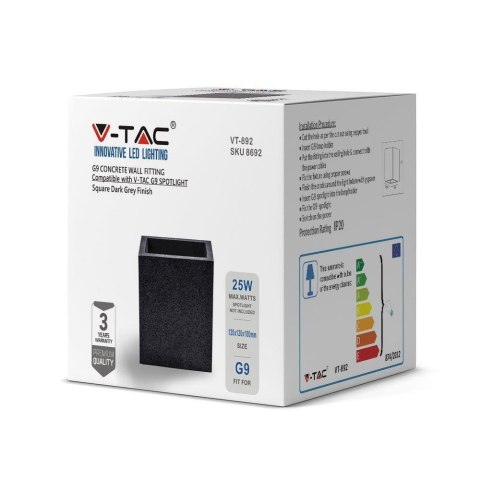 Kinkiet V-TAC BETON G9 LED Kwadrat Ciemny Szary IP20 VT-892