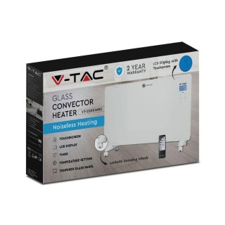Grzejnik Panelowy Szklany 2000W LED Biały PILOT LCD TIMER V-TAC VT-2000WRD-W