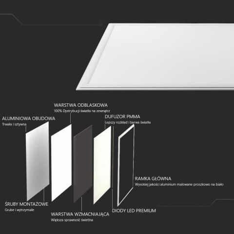 Plafon Panel LED V-TAC 40W 600x600 PMMA 120Lm/W VT-6060-6 6400K 4950lm