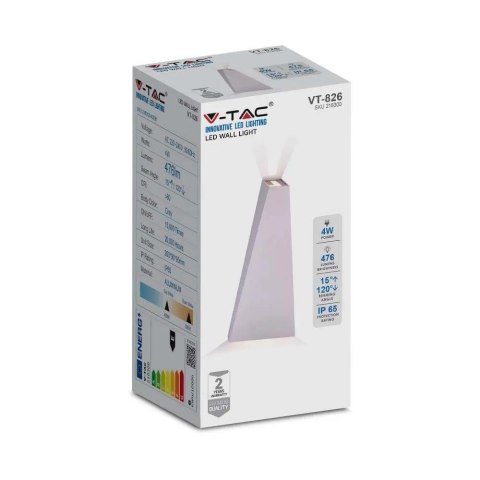Kinkiet Ścienny V-TAC 4W LED Szary IP65 VT-826 4000K 476lm
