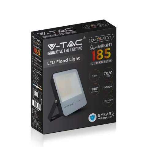 Naświetlacz Projektor LED V-TAC 50W G8 Czarny 185Lm/W EVOLUTION VT-50185 6500K 7870lm 5 Lat Gwarancji