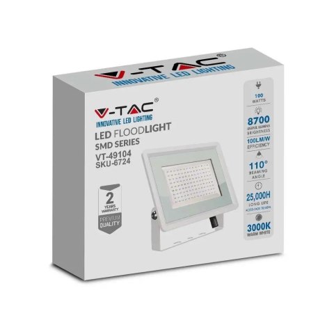 Naświetlacz Projektor LED V-TAC 100W SMD F-CLASS Biały VT-49104 4000K 8700lm