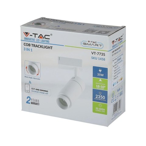 Oprawa LED V-TAC Szynosystem 3F 35W Biała Bluetooth Barwa CCT 16-53st VT-7735-W 2350lm