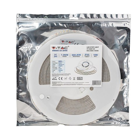 Taśma LED V-TAC SMD2835 1200LED 24V IP65 2xPCB RĘKAW 10mb 7,2W/m 120LED/m VT-2835 6400K 600lm