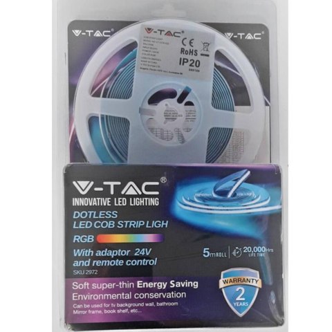 Taśma LED V-TAC Zestaw RGB 24V Bezpunktowa COB 13W SKU 2880+3625+3272 RGB