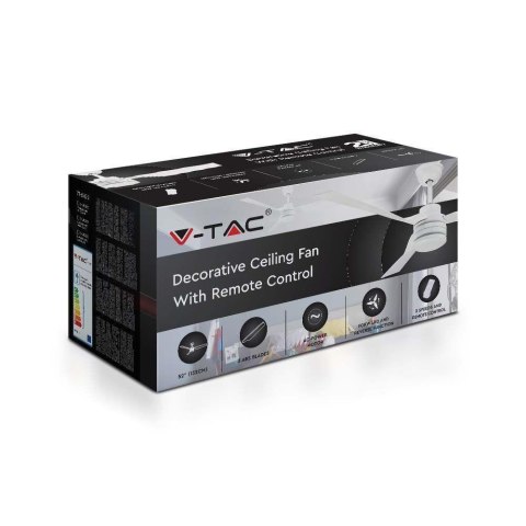 Wentylator Sufitowy V-TAC 65W Pilot 3 Ramiona Biały VT-6552-3