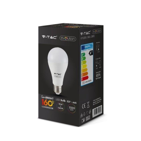 Żarówka LED V-TAC 15W E27 A65 EVOLUTION 160Lm/W VT-2315 3000K 2500lm 5 Lat Gwarancji