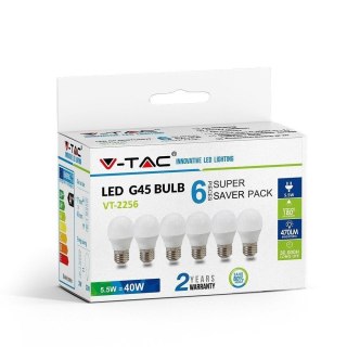 Żarówka LED V-TAC 5.5W E27 Kulka G45 (Opak. 6szt) VT-2256 4000K 470lm