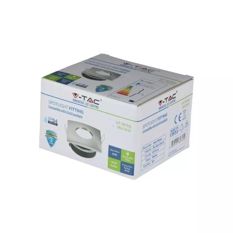 Oczko V-TAC Aluminiowe Odlew Szczelne z szybą IP54 GU10 Kwadrat 84x84mm Satyna VT-787SQ-SN