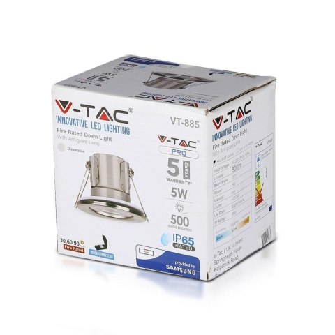 Oczko LED V-TAC SAMSUNG CHIP 5W Hermetyczne IP65 Ściemnialne Satyna VT-885 6400K 500lm 5 Lat Gwarancji