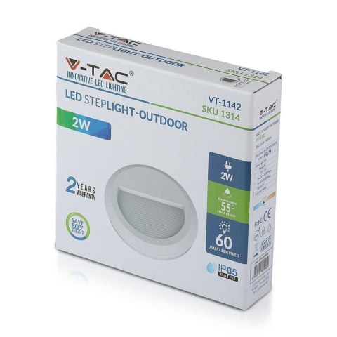 Oprawa Schodowa 2W LED V-TAC Biała Okrągła 230V IP65 VT-1142 4000K 60lm
