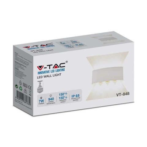 Oprawa Ścienna Góra Dół V-TAC 8W LED Biała IP54 VT-848 4000K 940lm