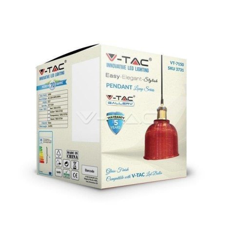 Oprawa Zwieszana V-TAC LOFT Szkło Czerwony fi145 VT-7150 5 Lat Gwarancji