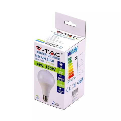 Żarówka LED V-TAC 18W E27 A80 VT-2218 6000K 2000lm
