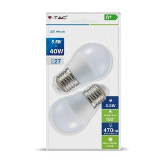 Żarówka LED V-TAC 5.5W E27 G45 P45 Kulka (Blister 2szt) VT-2166 2700K 470lm