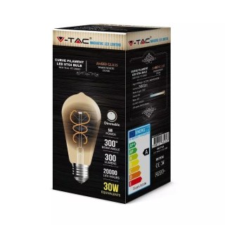 Żarówka LED V-TAC 5W E27 Filament Bursztyn Vintage ST64 Ściemnialna VT-2065D 2200K 300lm