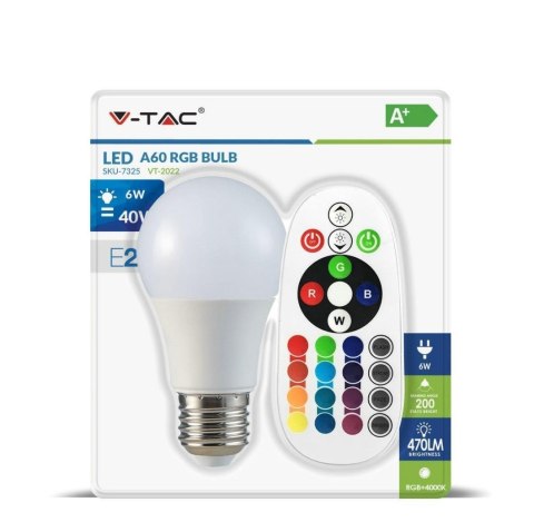 Żarówka LED V-TAC 6W E27 A60 Pilot (Blister) VT-2022 6400K+RGB 470lm