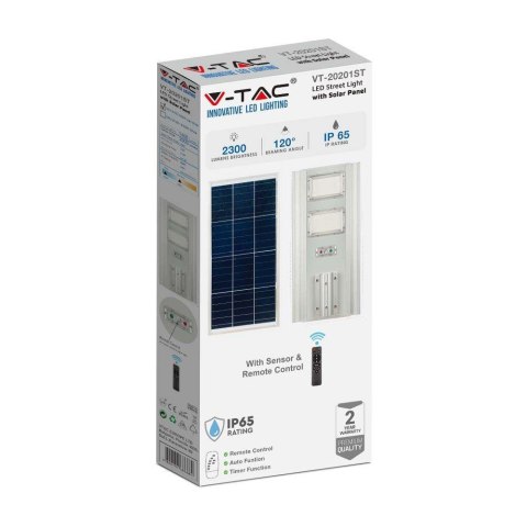 Lampa Oprawa Uliczna LED Solarna V-TAC 33W Czujnik ruchu, Pilot VT-20201 4000K 2300lm