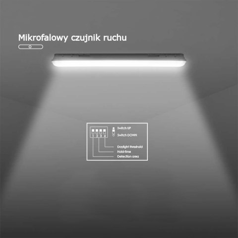 Lampa Oprawa Hermetyczna LED V-TAC SAMSUNG CHIP 36W 120cm 120Lm/W ML SS Clip Czujnik Ruchu VT-120136S 4000K 4320lm 3 Lata Gwarancji