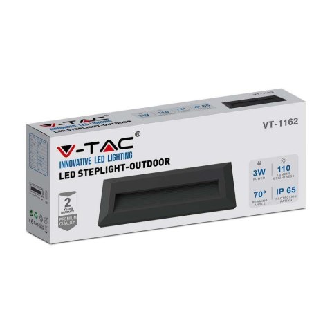 Oprawa Schodowa 3W LED V-TAC Czarna Prostokąt 230V IP65 VT-1162 3000K 110lm