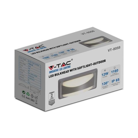 Oprawa Ścienna V-TAC 12W LED Szara IP65 VT-8058 6400K 1160lm