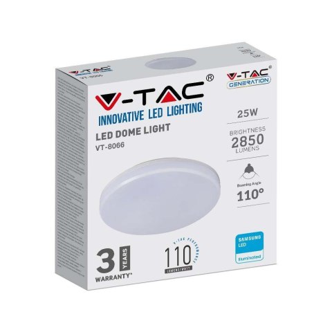 Plafon Natynkowy Okrągły V-TAC 25W LED SAMSUNG CHIP IP44 VT-8066 6400K 2850lm 3 Lata Gwarancji