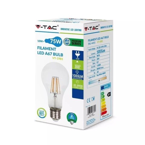 Żarówka LED V-TAC 10W Filament E27 A67 VT-1981 2700K 1055lm