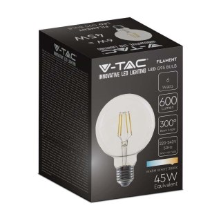 Żarówka LED V-TAC 6W Filament E27 Kula Glob G95 VT-1993 3000K 600lm