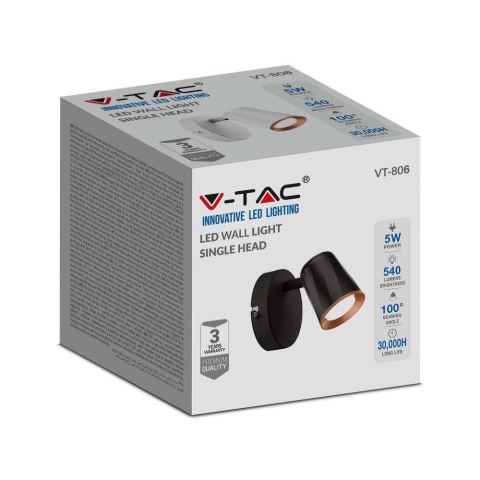 Kinkiet V-TAC 5W LED Czarny VT-806 4000K 540lm 3 Lata Gwarancji