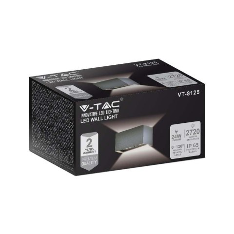 Oprawa Ścienna V-TAC 24W LED Góra Dół IP65 Szara VT-8125 3000K 2720lm